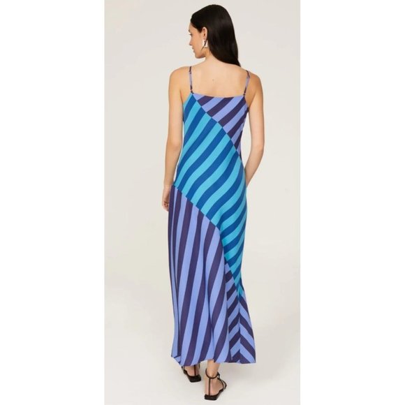 RTR sz 16 (1x) Saunders blue stripe slip v neck strappy asymmetrical skirt dress - Picture 2 of 10
